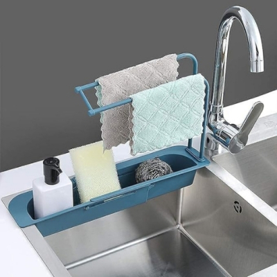  2 In 1 Drainer Basket Tray Sponge Soap Holder Expandable Sink Organizer Adjustable Telescopic Sink Storage Rack Holder Cloth Hanger For Home Kitchen 