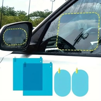 Car Accessories 4pcs Car Rearview Mirror Films Anti-Rain Fog Waterproof PET Clear Film Accessories (2 Oval + 2 Square Film)