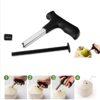 Coconut Opener, Stainless Steel Coconuts Drill Cutter with Cleaner Stick, Tender-Coconut Hole Remover 