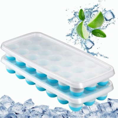 Silicone Pop Up Ice Cube Mold Trays with Lid for Freezer with Easy Release Ice Cube Moulds (Multicolor, Pack of 2)