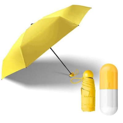 UV Protection Foldable Portable Waterproof Capsule Umbrella For Rain while traveling (UV Proof Windproof), (Yellow)